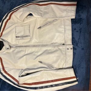Gipsy Real Leather Moto Jacket — Racing Stripes — Rare Lining (Size XL)